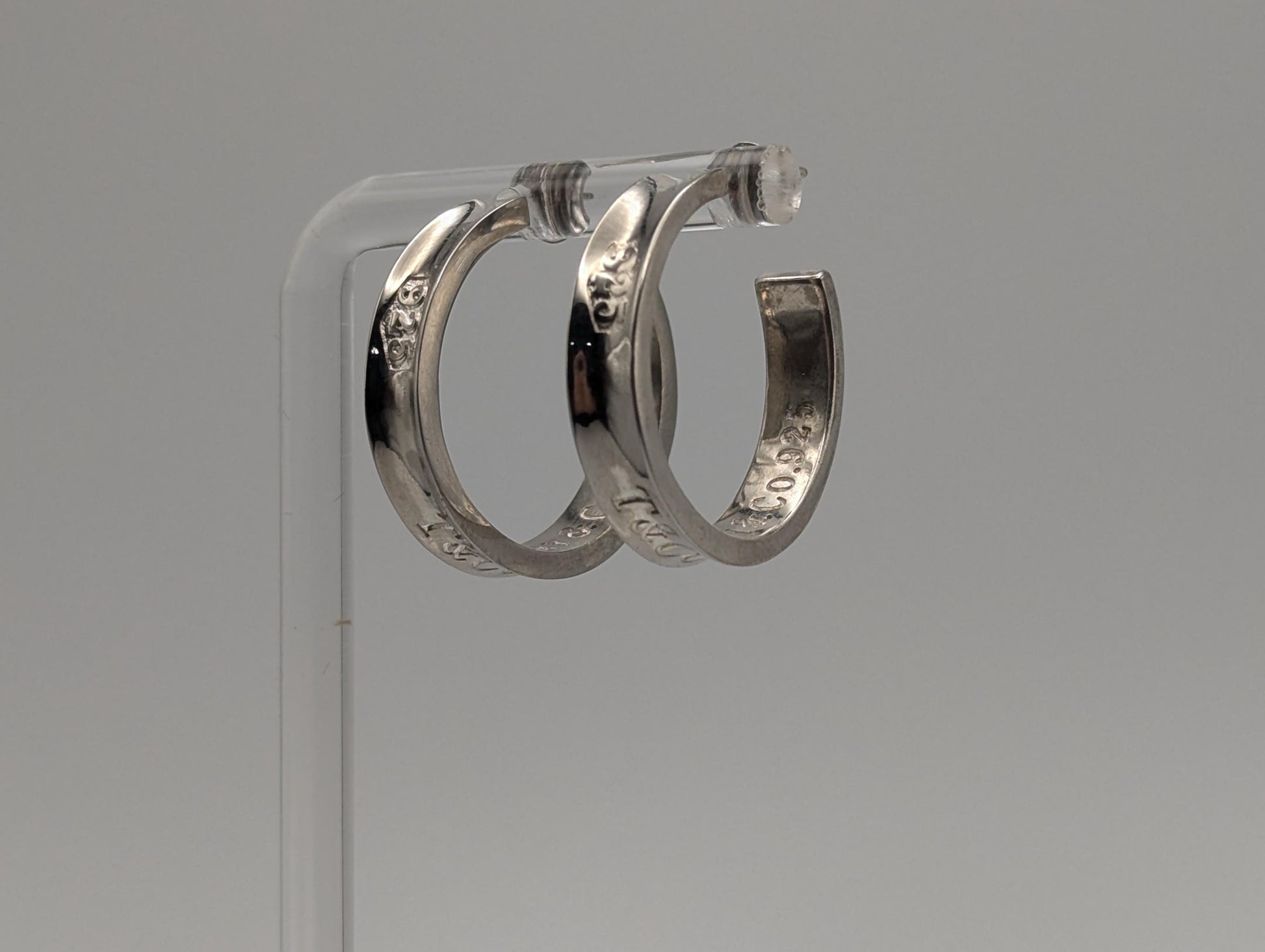 Large Tiffany & Co. Sterling Silver 925 Hoop Huggie Earrings Silver T Co Hoops