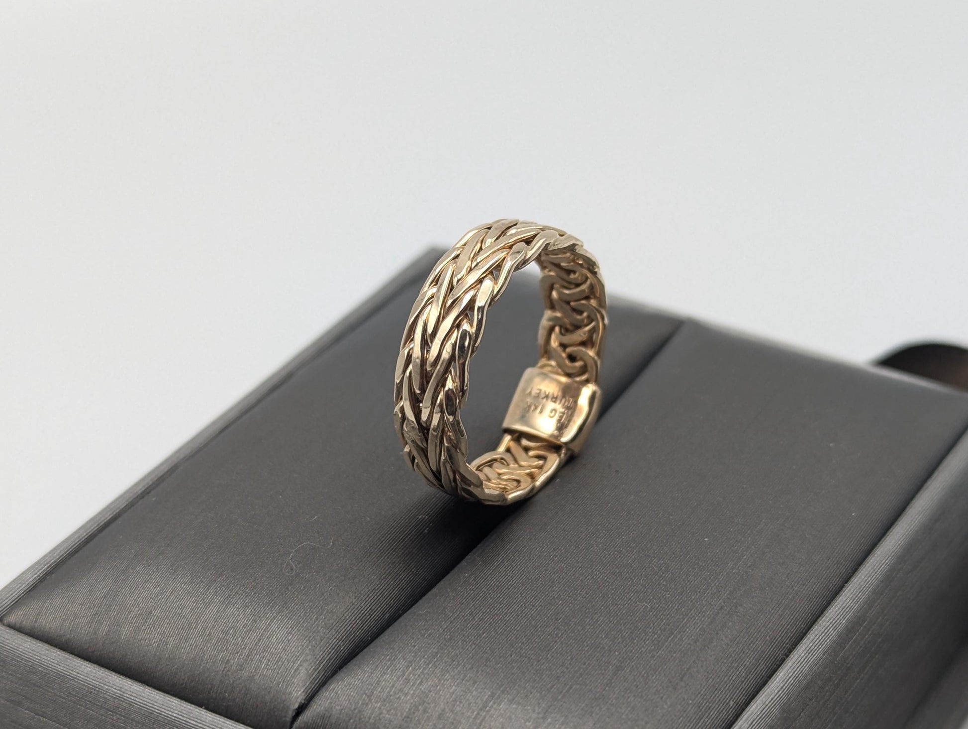 14k Solid Gold Polished Byzantine Wedding Wide Cigar Band Ring