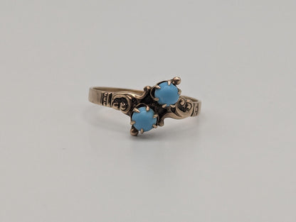 Antique 10k Turquoise Rose Gold Victorian Cluster Ring Art Deco Turquoise Wedding Ring