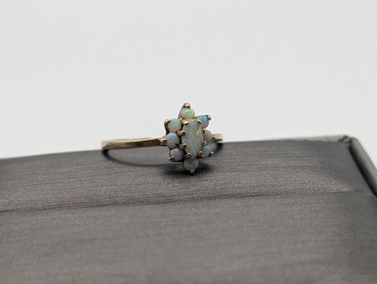 10k Flower Opal Ring. Yellow Gold Oval Opal Ring.Wedding Statement Band