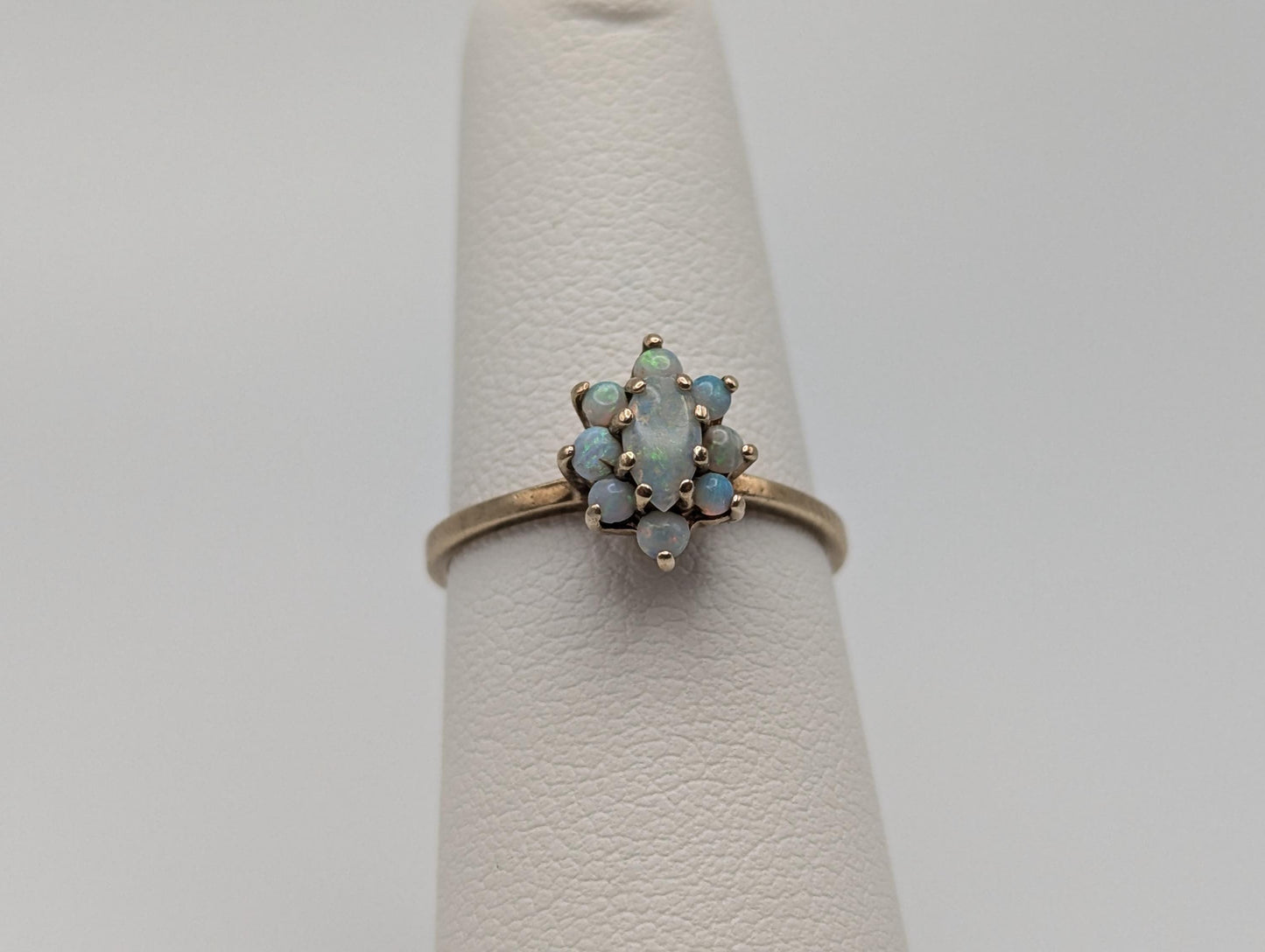 10k Flower Opal Ring. Yellow Gold Oval Opal Ring.Wedding Statement Band
