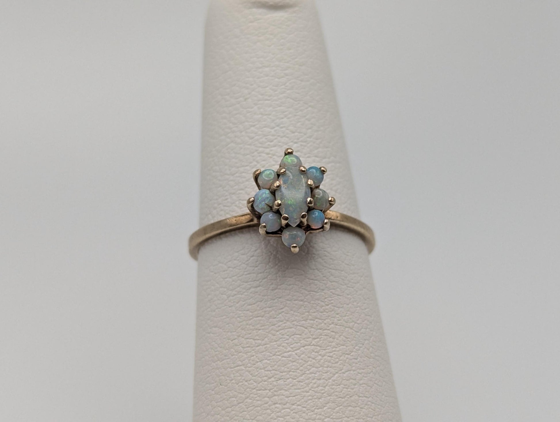 10k Flower Opal Ring. Yellow Gold Oval Opal Ring.Wedding Statement Band