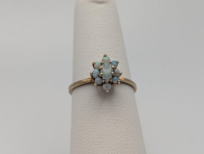 10k Flower Opal Ring. Yellow Gold Oval Opal Ring.Wedding Statement Band