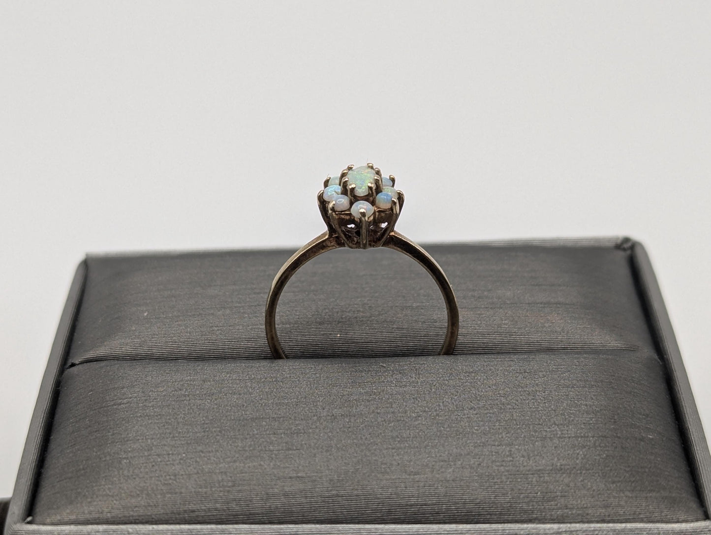 10k Flower Opal Ring. Yellow Gold Oval Opal Ring.Wedding Statement Band