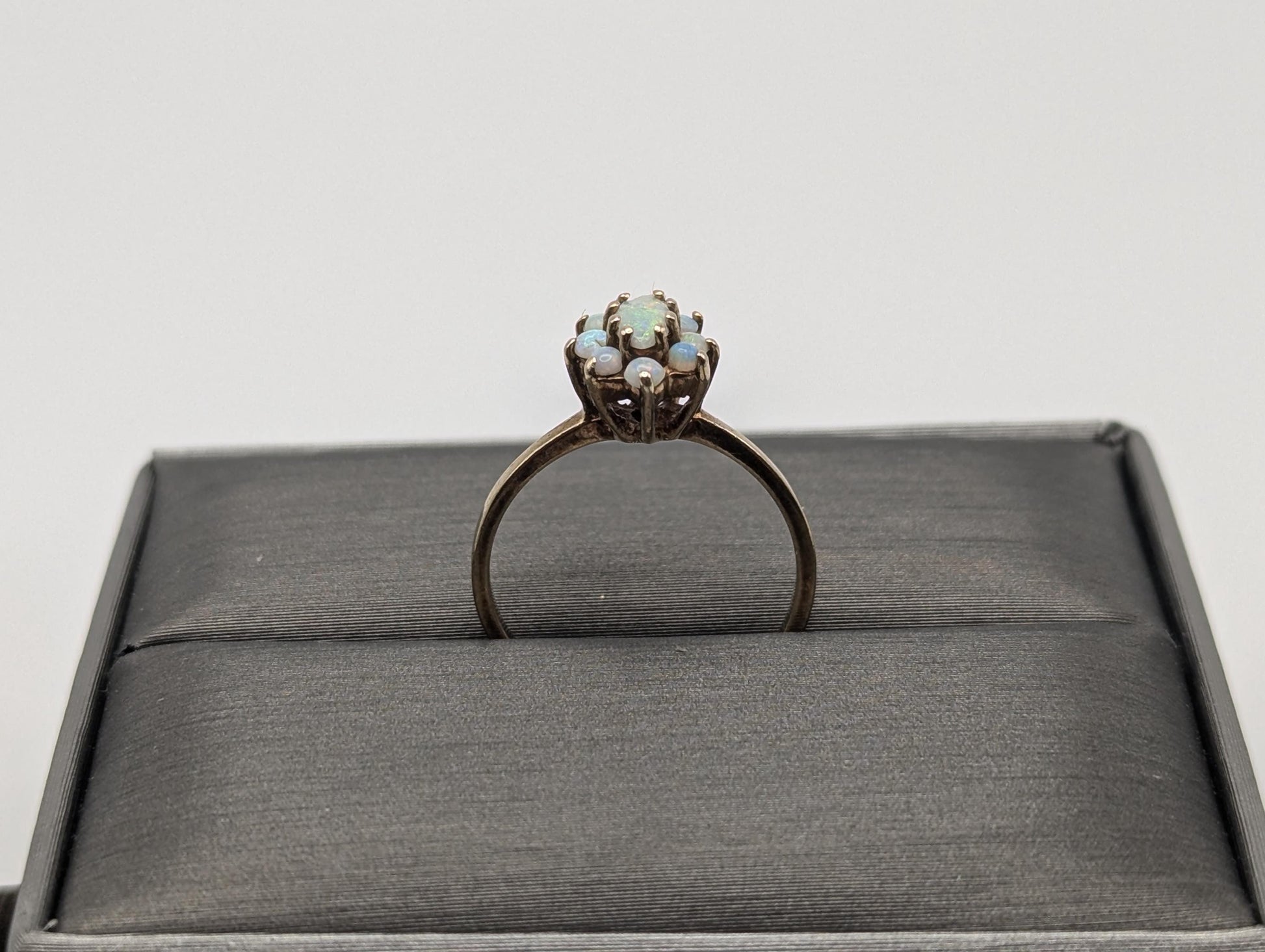 10k Flower Opal Ring. Yellow Gold Oval Opal Ring.Wedding Statement Band