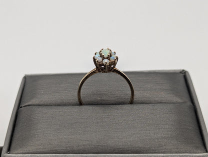 10k Flower Opal Ring. Yellow Gold Oval Opal Ring.Wedding Statement Band