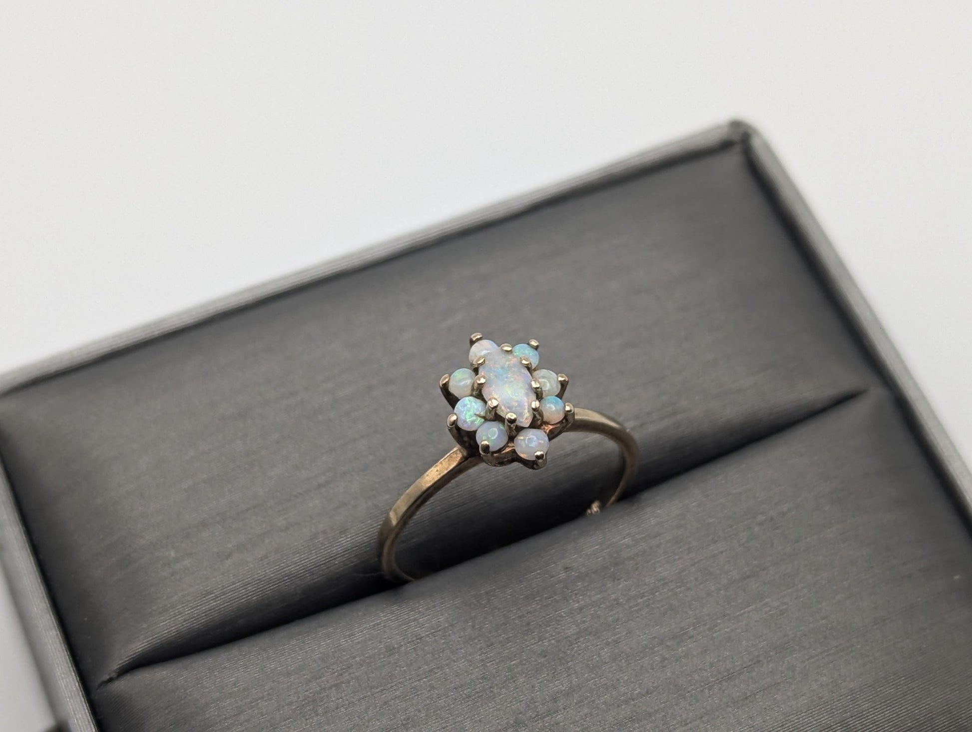 10k Flower Opal Ring. Yellow Gold Oval Opal Ring.Wedding Statement Band