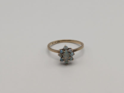 10k Flower Opal Ring. Yellow Gold Oval Opal Ring.Wedding Statement Band