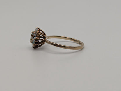 10k Flower Opal Ring. Yellow Gold Oval Opal Ring.Wedding Statement Band
