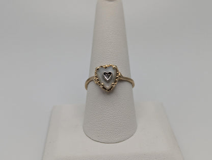 10k Yellow Gold Pearl Heart Diamond Ring Promise Wedding Band