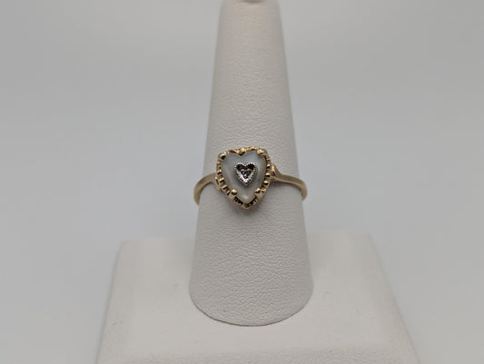 10k Yellow Gold Pearl Heart Diamond Ring Promise Wedding Band