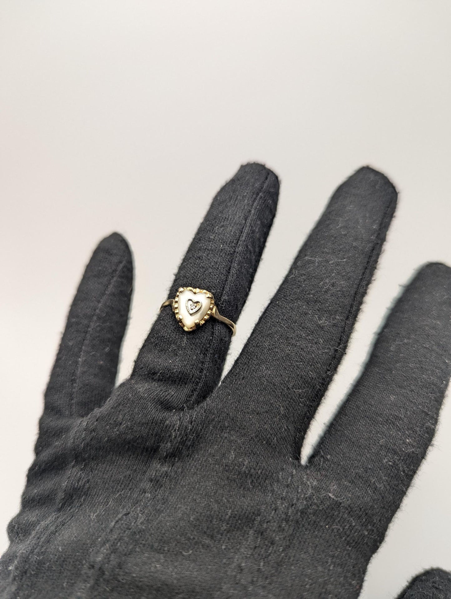 10k Yellow Gold Pearl Heart Diamond Ring Promise Wedding Band