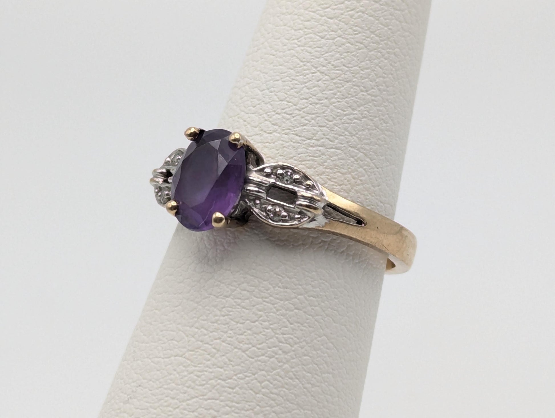 10k Yellow Gold Amethyst Diamond Ring Vintage Womens Amethyst Promise Ring