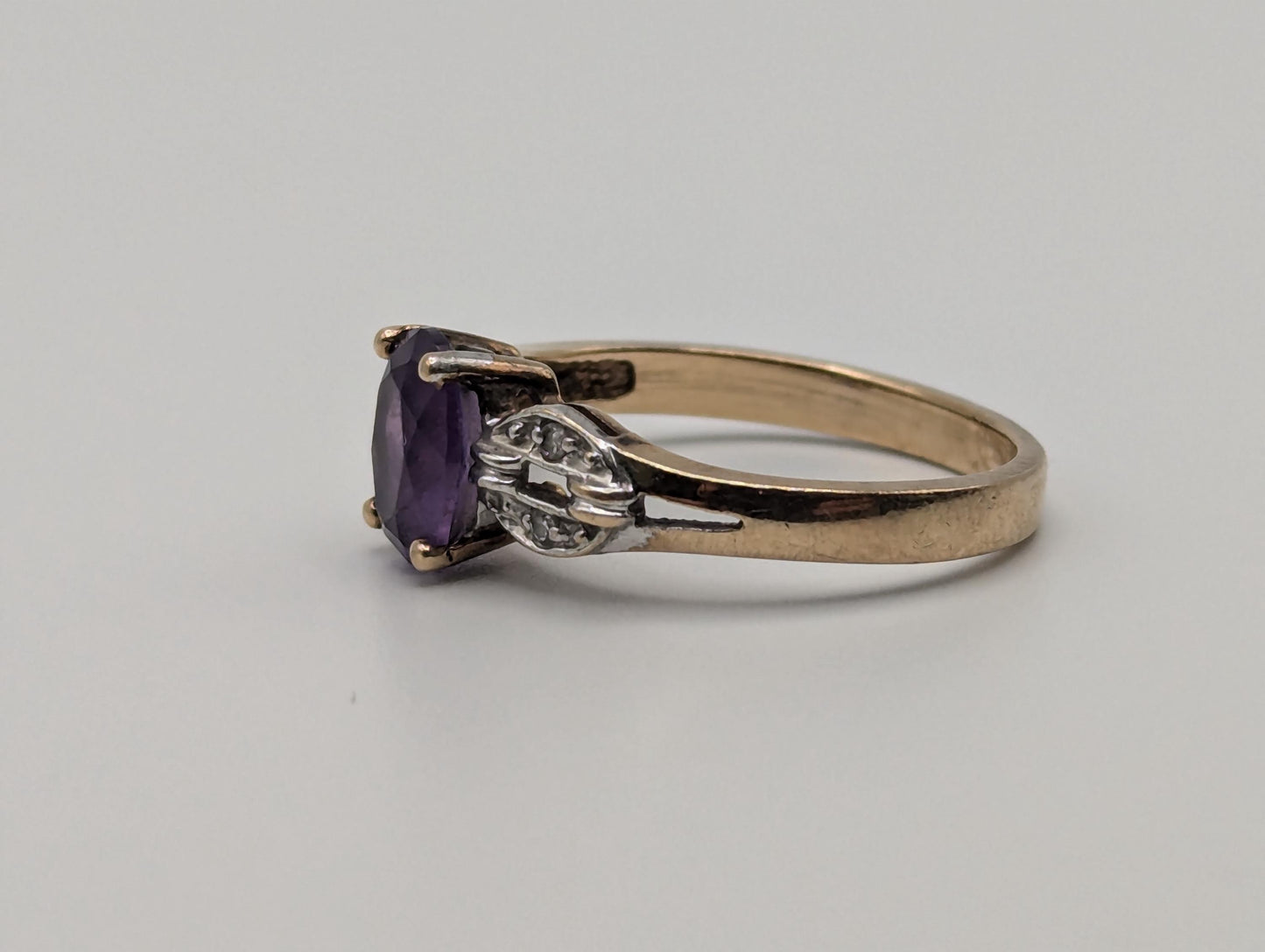 10k Yellow Gold Amethyst Diamond Ring Vintage Womens Amethyst Promise Ring