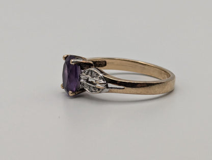 10k Yellow Gold Amethyst Diamond Ring Vintage Womens Amethyst Promise Ring