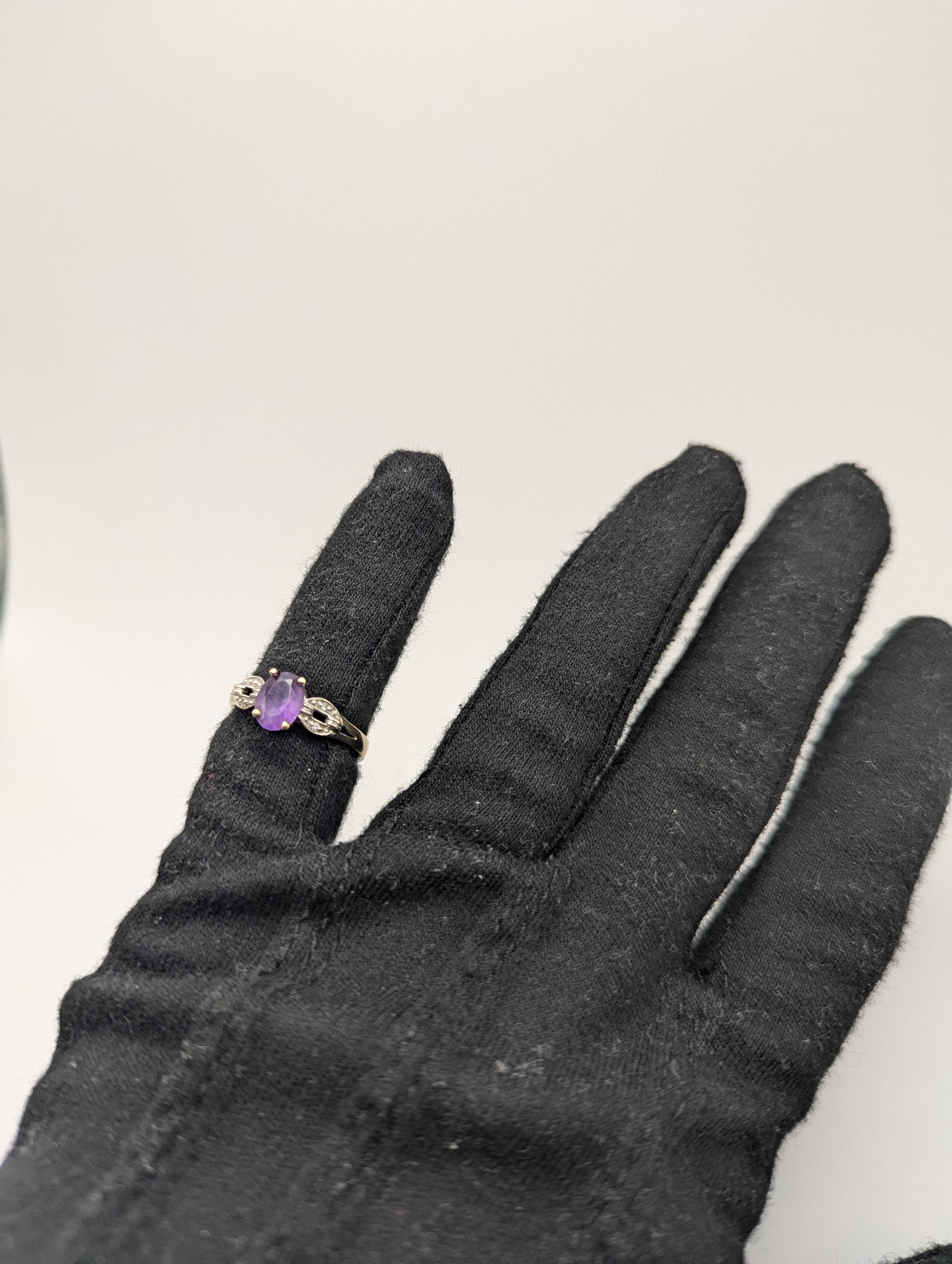 10k Yellow Gold Amethyst Diamond Ring Vintage Womens Amethyst Promise Ring