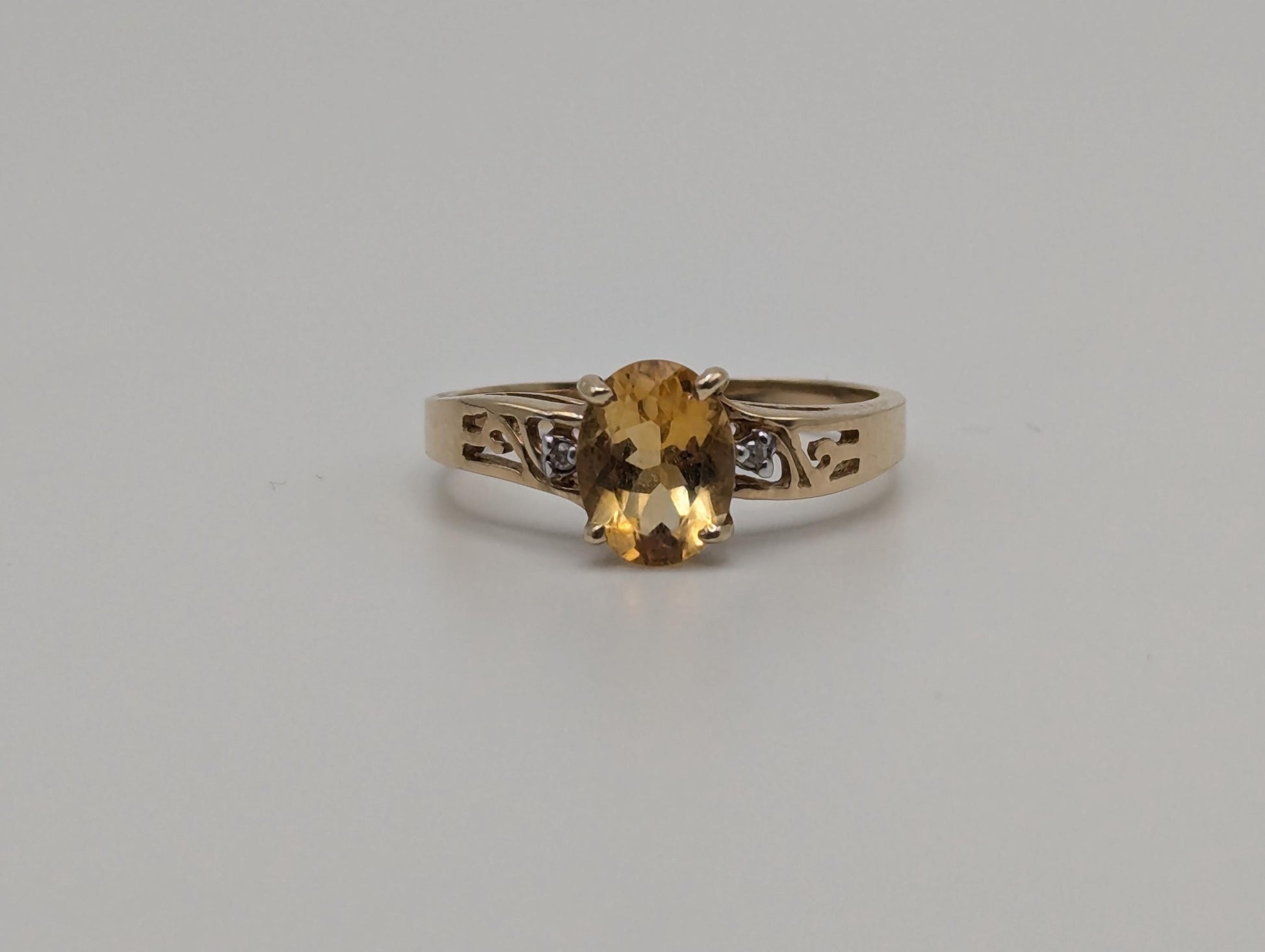 10k Yellow Gold Solitare Citrine Diamond Band Promise Ring