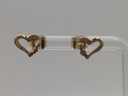 10k 12k Black Hills Gold Heart Earrings Tri Color Vintage Pierced Studs Gold Heart Earring