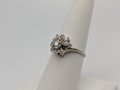 14k White Gold Diamond 0.50ct Flower Ring Statement Wedding Engagement Ring Band