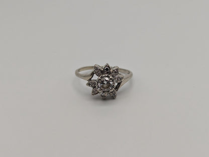 14k White Gold Diamond 0.50ct Flower Ring Statement Wedding Engagement Ring Band
