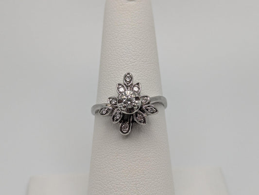 14k White Gold Diamond Flower Shaped Ring Statement Cocktail Engagement Ring Wedding