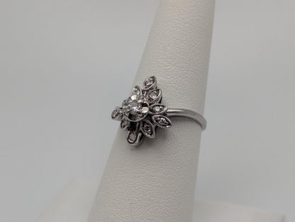 14k White Gold Diamond Flower Shaped Ring Statement Cocktail Engagement Ring Wedding