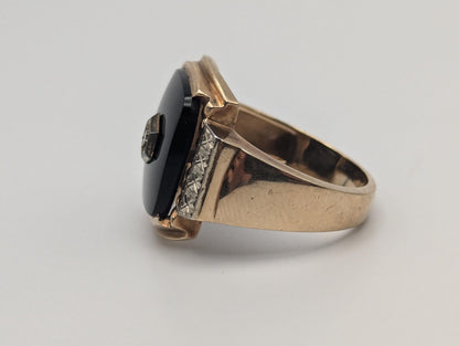 Vintage Solid Gold 7.3gr 10k Black Onyx Diamond Ring Signet Wedding Ring HEAVY!