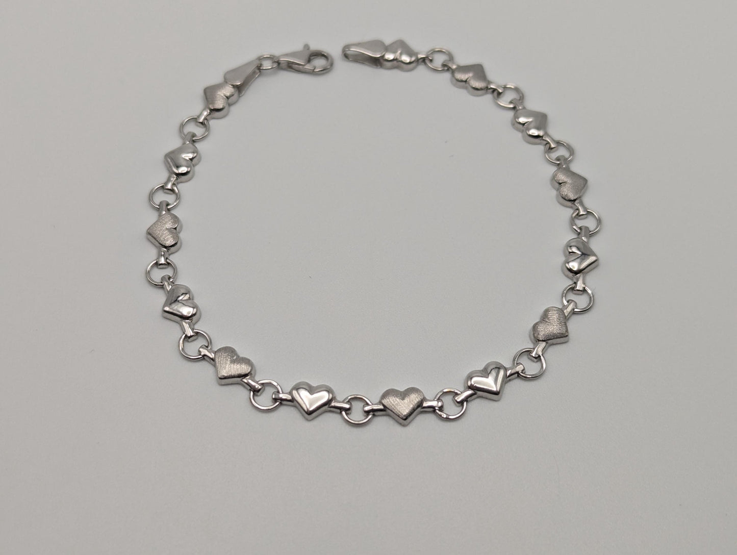 10k Heart White Solid Gold Love Bracelet 7" Gold Heart Bracelet Chain