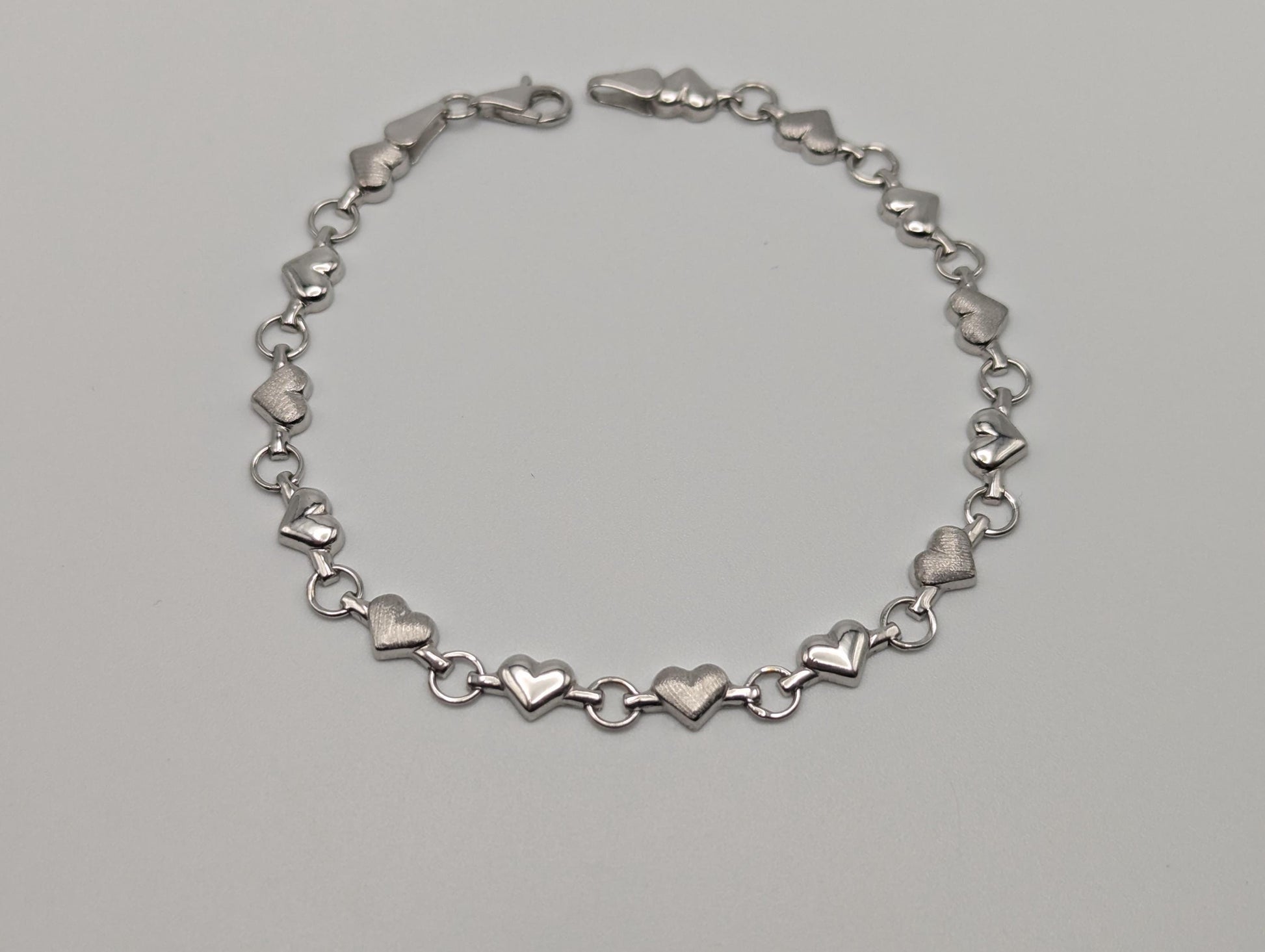 10k Heart White Solid Gold Love Bracelet 7" Gold Heart Bracelet Chain