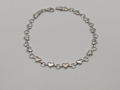 10k Heart White Solid Gold Love Bracelet 7" Gold Heart Bracelet Chain