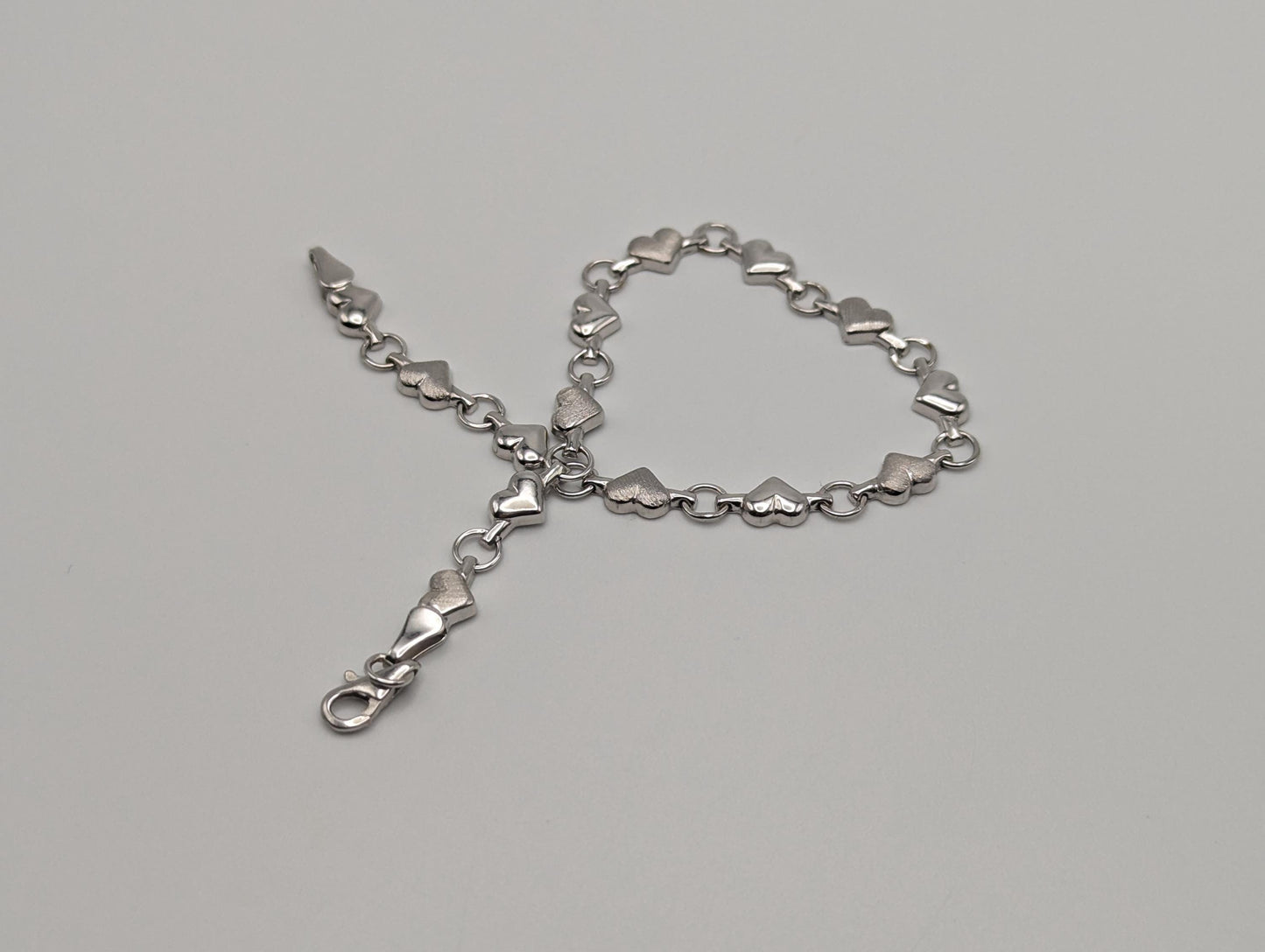 10k Heart White Solid Gold Love Bracelet 7" Gold Heart Bracelet Chain