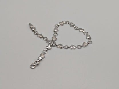 10k Heart White Solid Gold Love Bracelet 7" Gold Heart Bracelet Chain