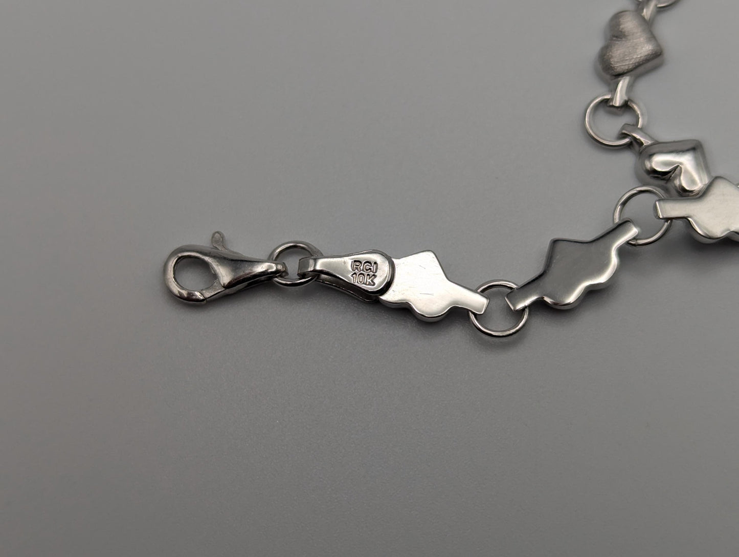 10k Heart White Solid Gold Love Bracelet 7" Gold Heart Bracelet Chain