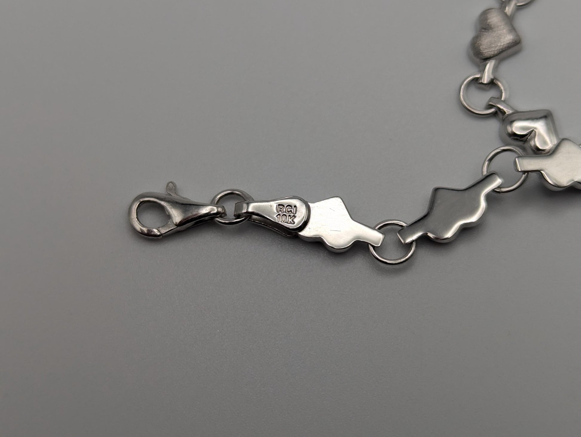 10k Heart White Solid Gold Love Bracelet 7" Gold Heart Bracelet Chain