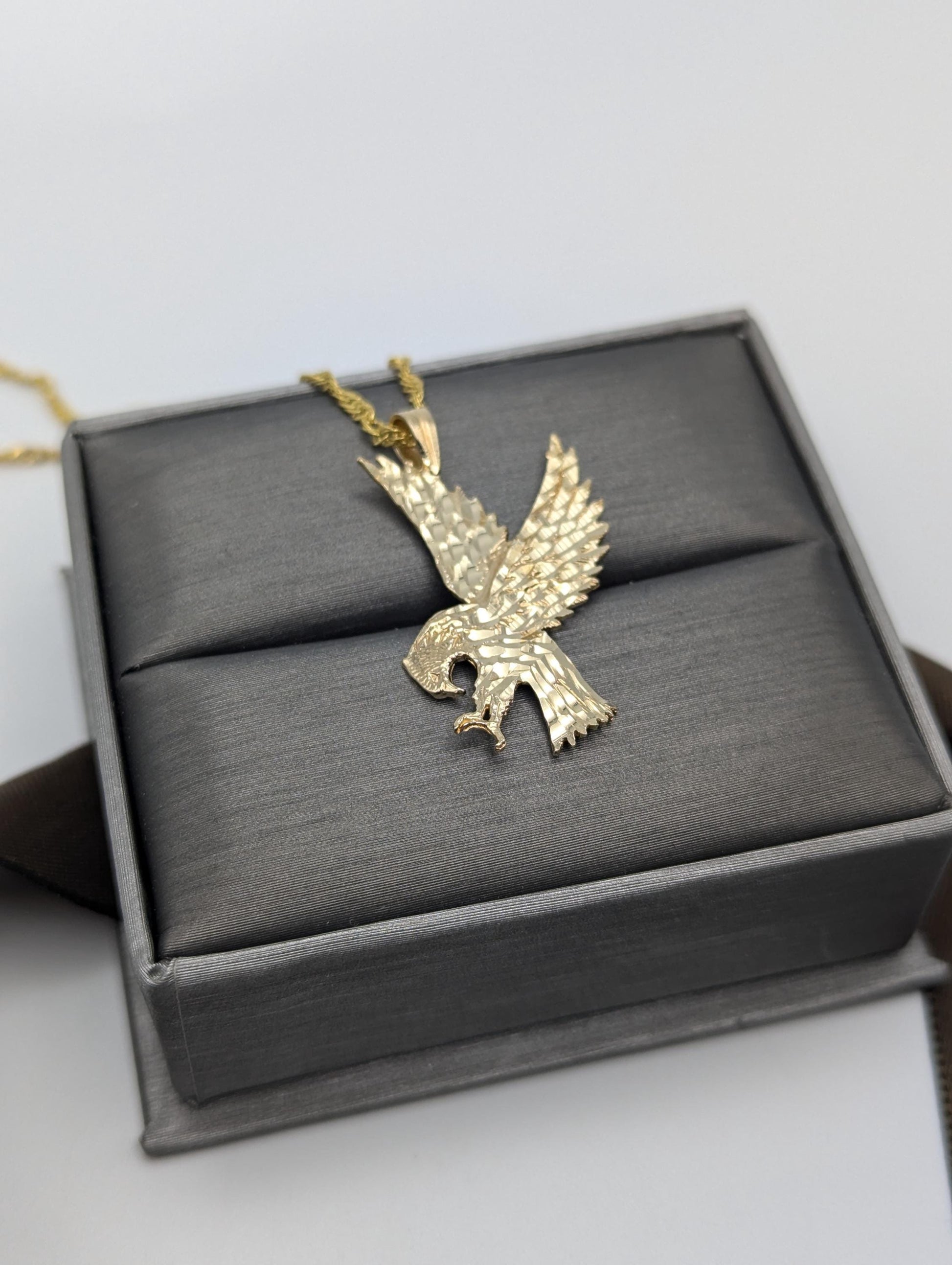 14k Yellow Solid Gold Eagle Necklace Pendant + Complimentary 18k GF necklace