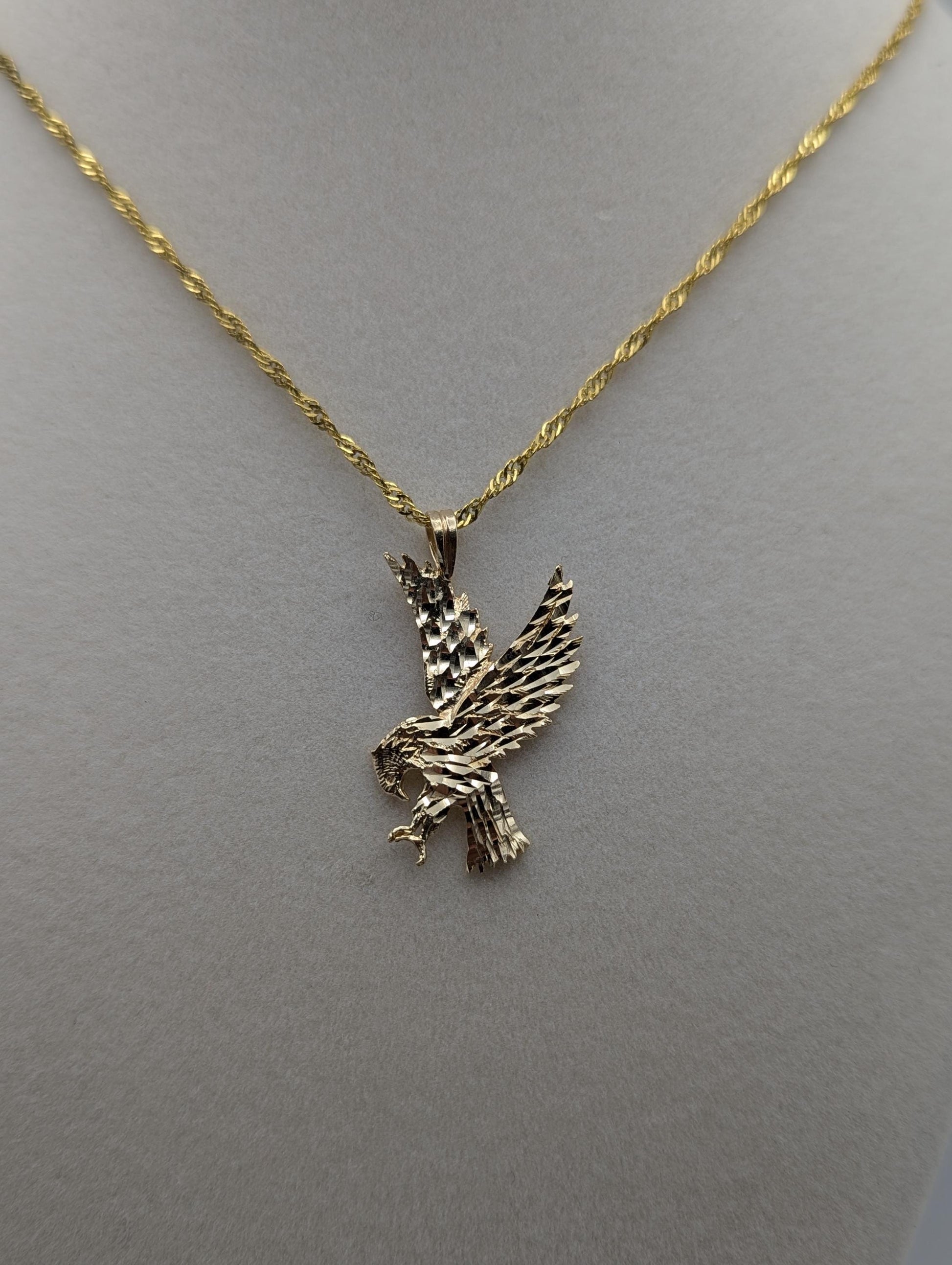 14k Yellow Solid Gold Eagle Necklace Pendant + Complimentary 18k GF necklace