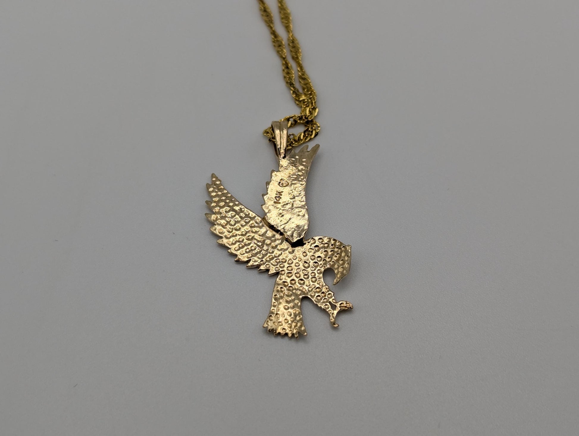 14k Yellow Solid Gold Eagle Necklace Pendant + Complimentary 18k GF necklace