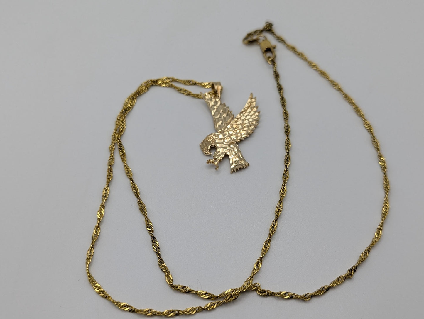 14k Yellow Solid Gold Eagle Necklace Pendant + Complimentary 18k GF necklace