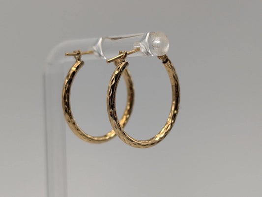 10k Vintage Yellow Gold Classic Etched Textured Hoop Earrings Dainty Gold Hoops Hinged