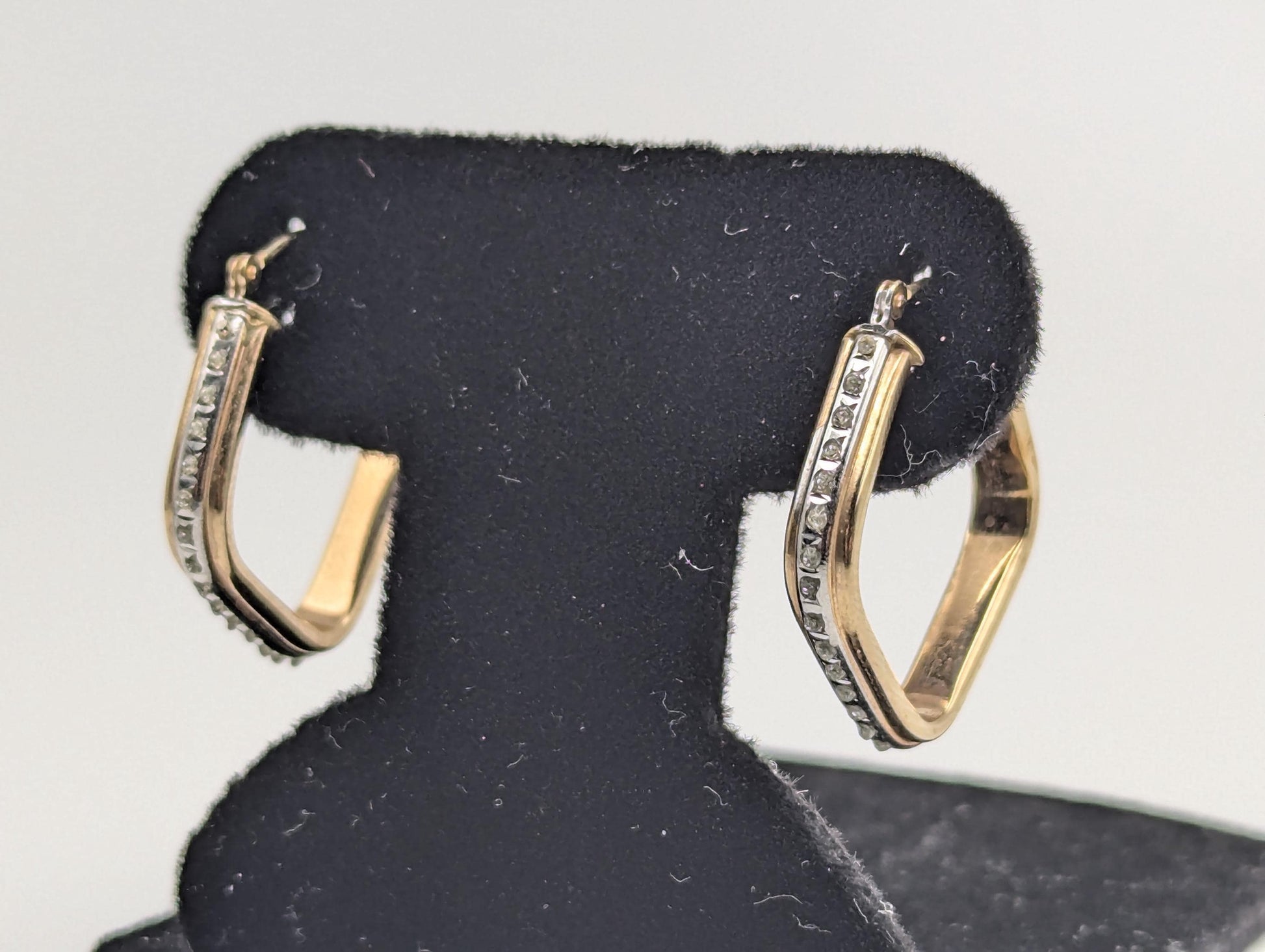 10k Large Yellow Gold Square Diamond Hoops. Square Hoops. Hoop Earrings.