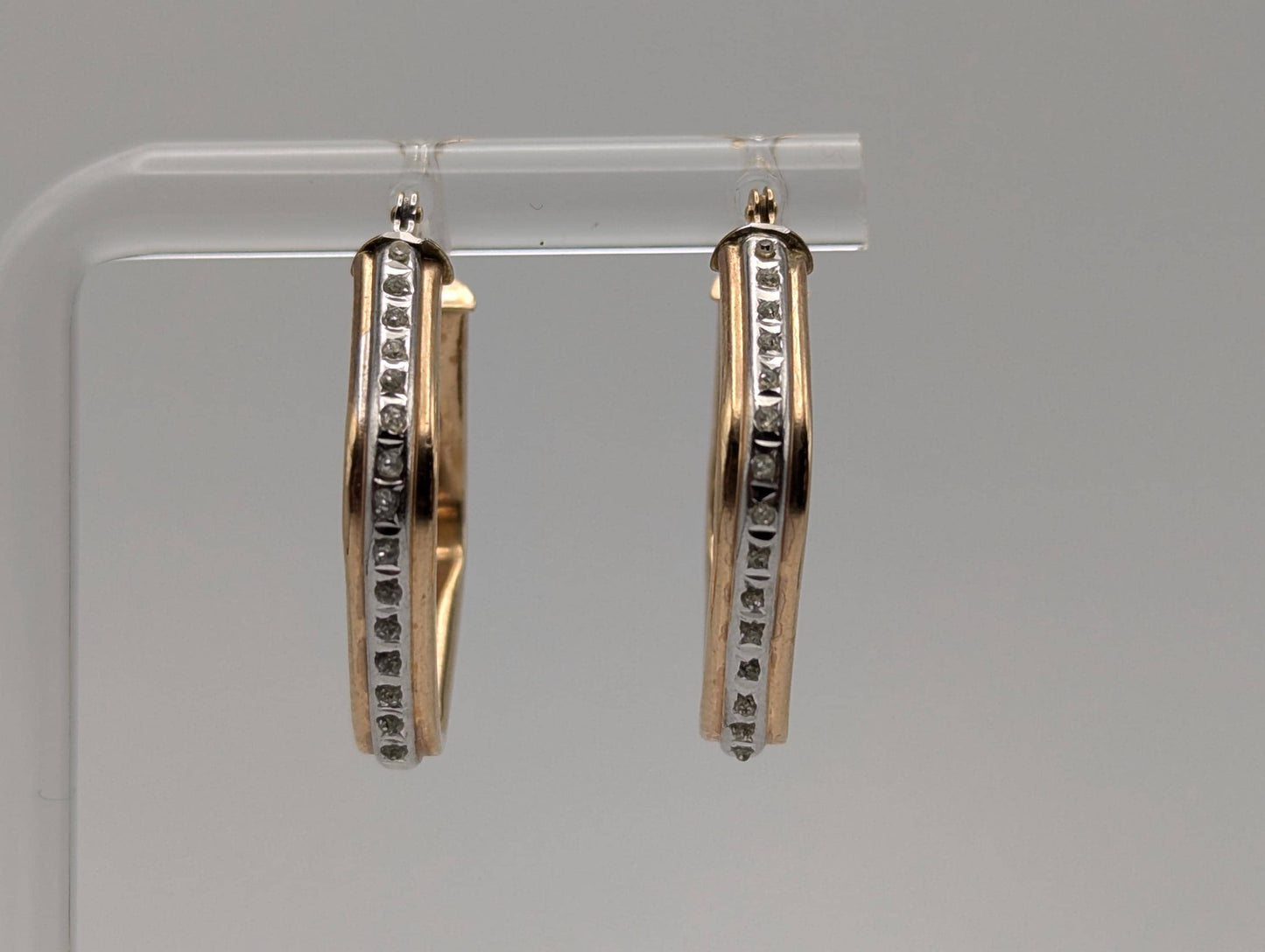 10k Large Yellow Gold Square Diamond Hoops. Square Hoops. Hoop Earrings.