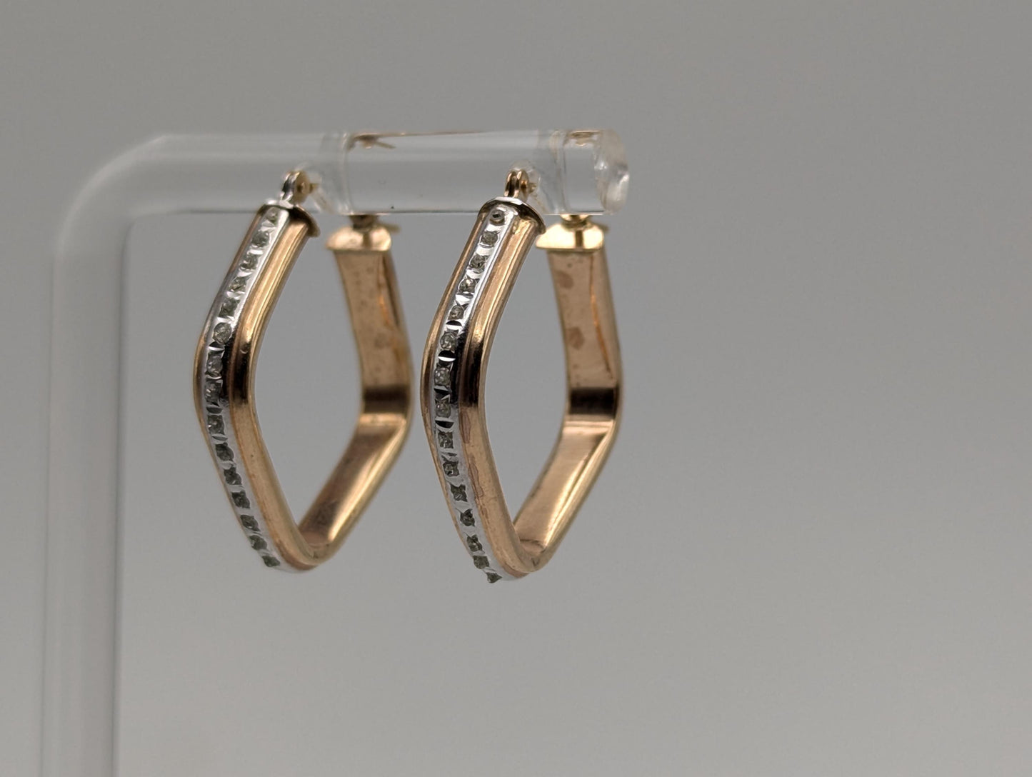 10k Large Yellow Gold Square Diamond Hoops. Square Hoops. Hoop Earrings.