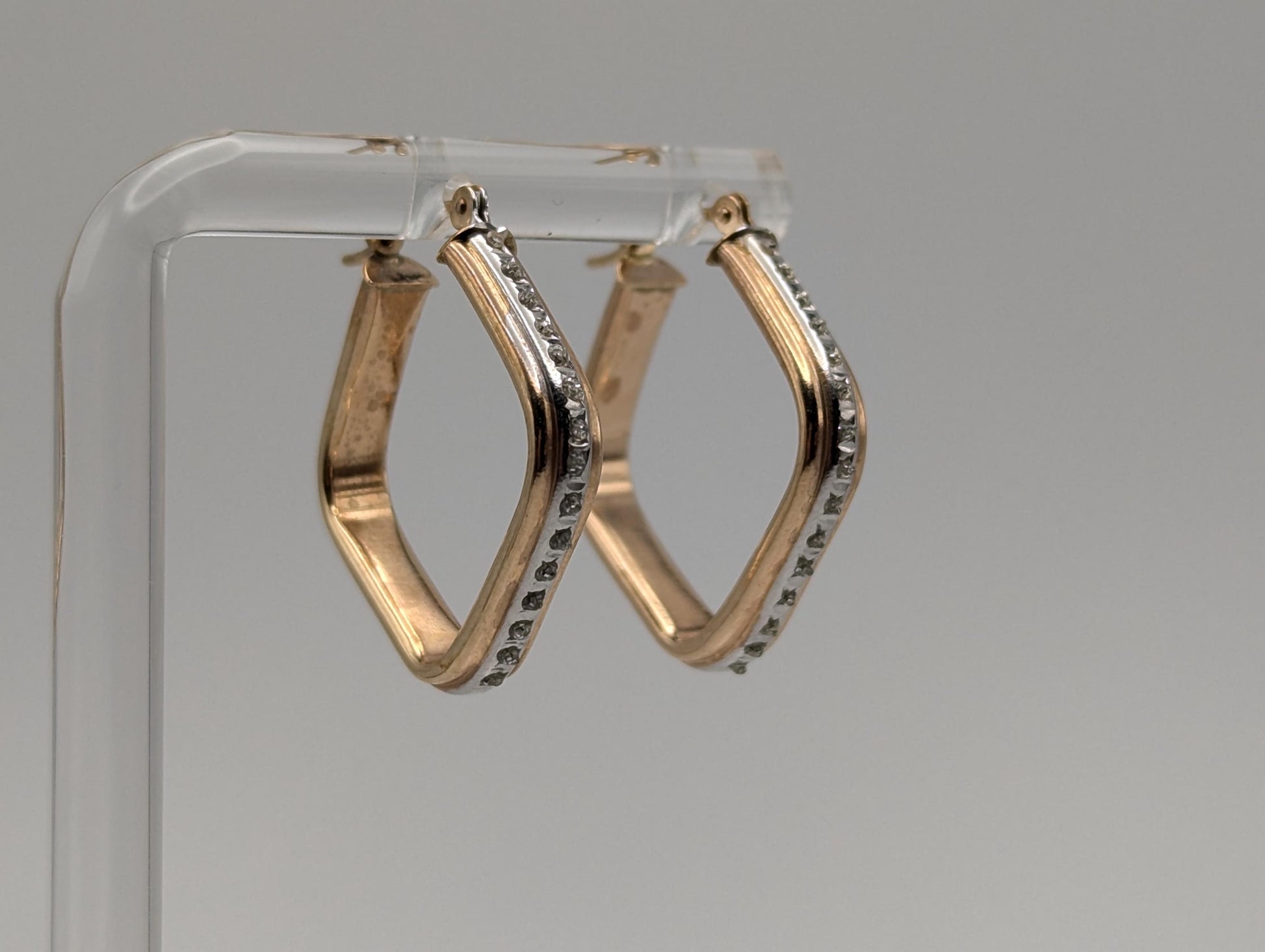 10k Large Yellow Gold Square Diamond Hoops. Square Hoops. Hoop Earrings.