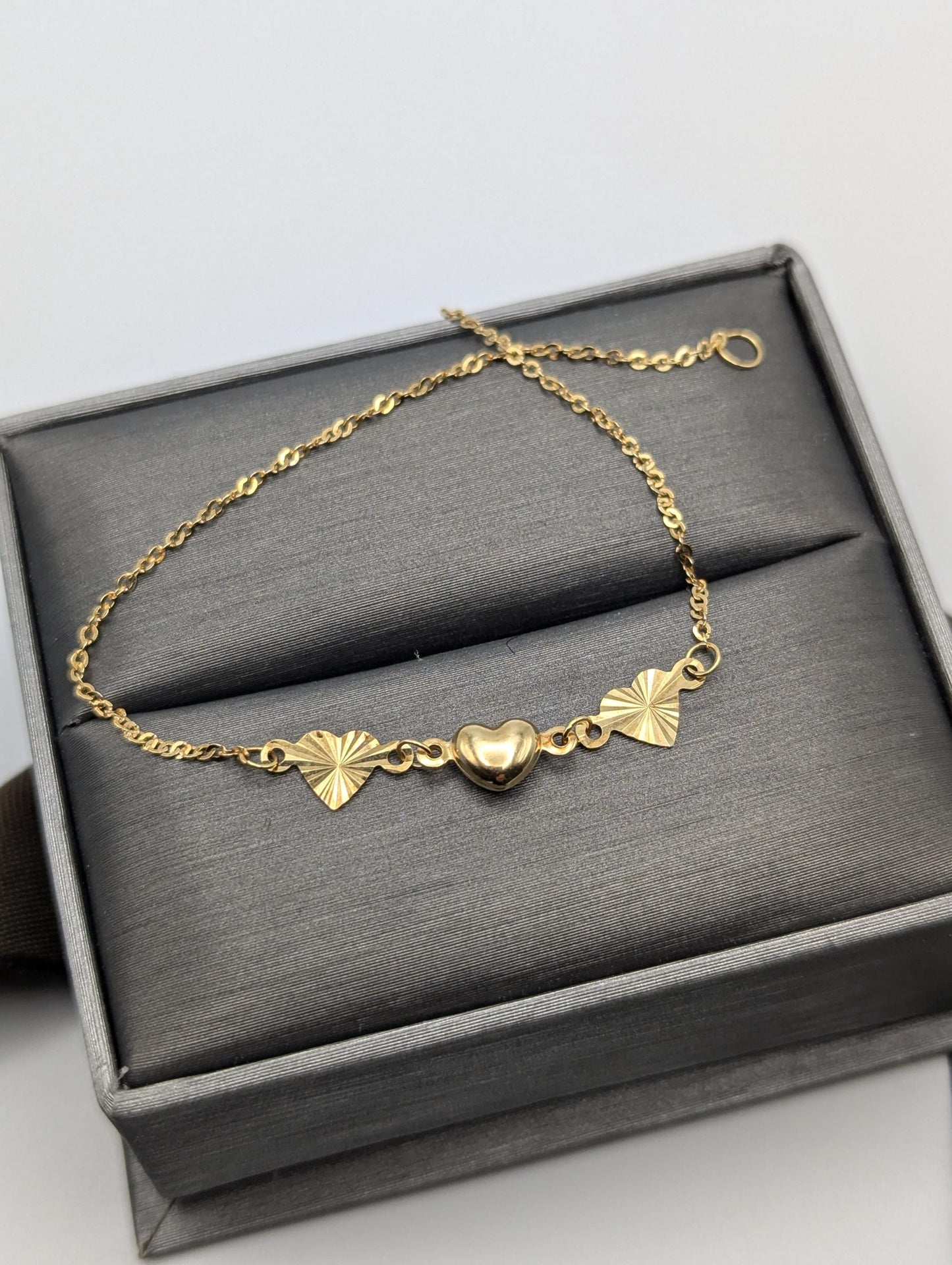 10k Heart Yellow Solid Gold Love Bracelet 7" Gold Rope Heart Bracelet