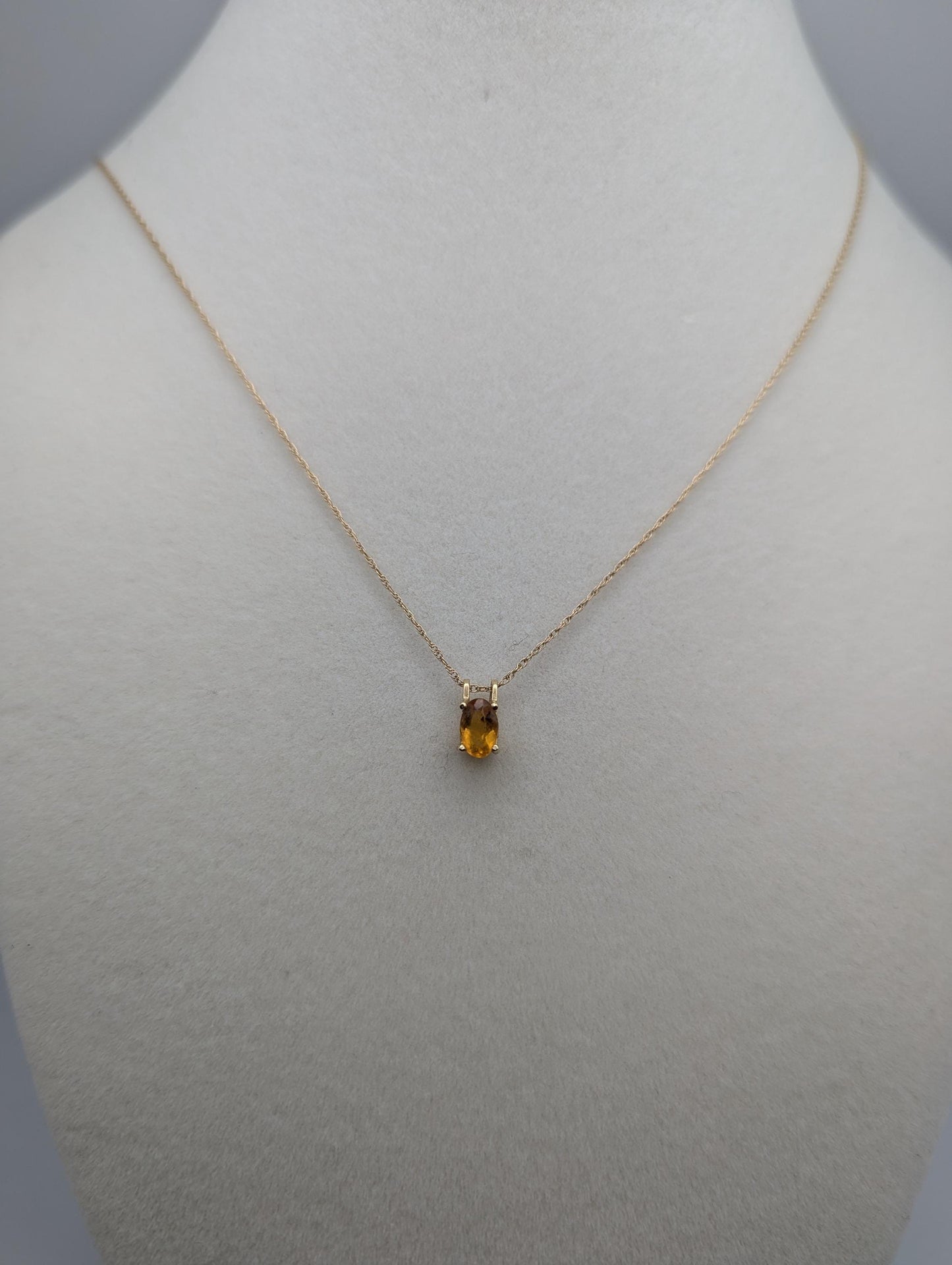 14K Yellow Gold Citrine Pendant Necklace 18" Citrine Stone Gold Necklace