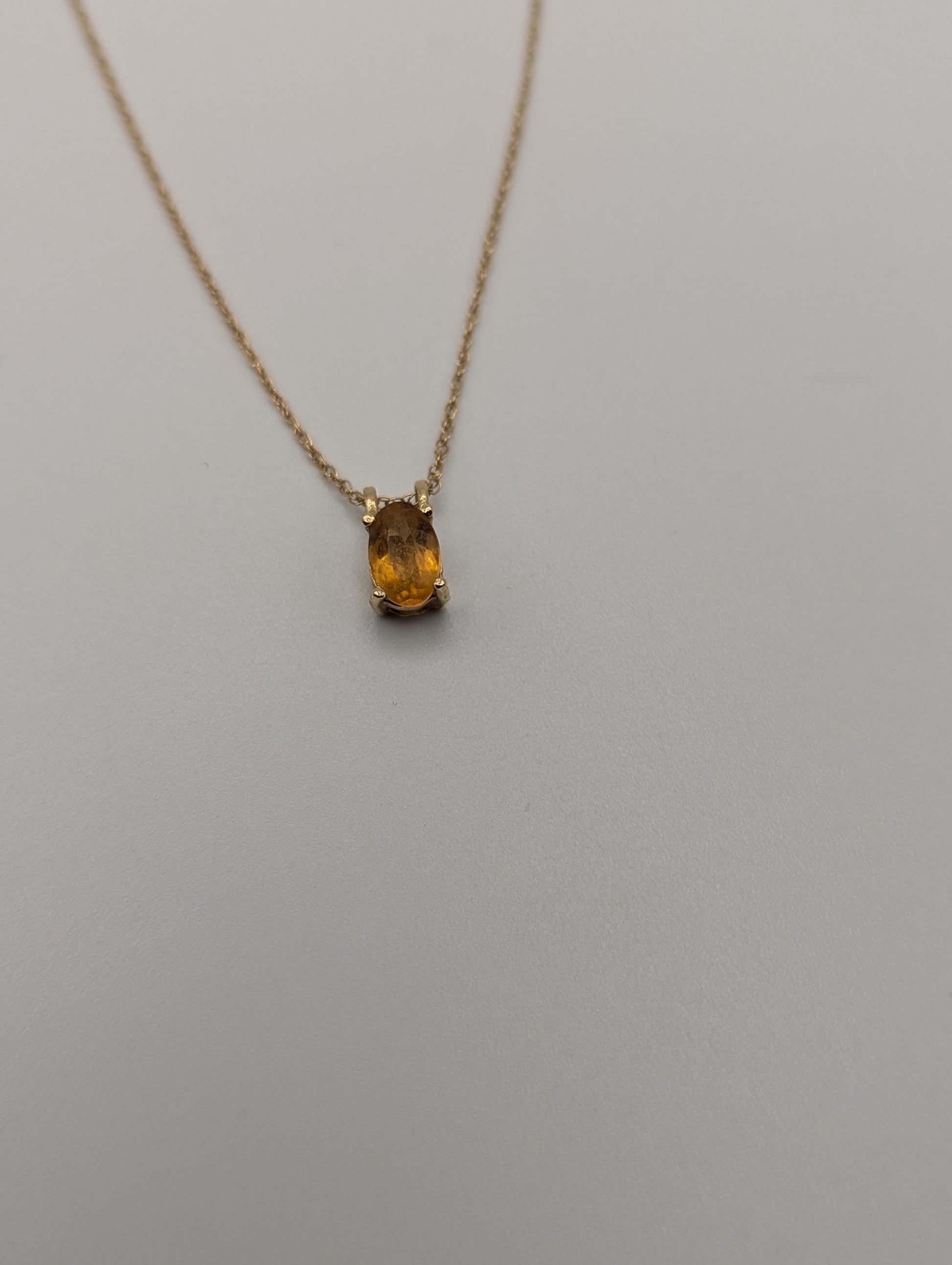 14K Yellow Gold Citrine Pendant Necklace 18" Citrine Stone Gold Necklace