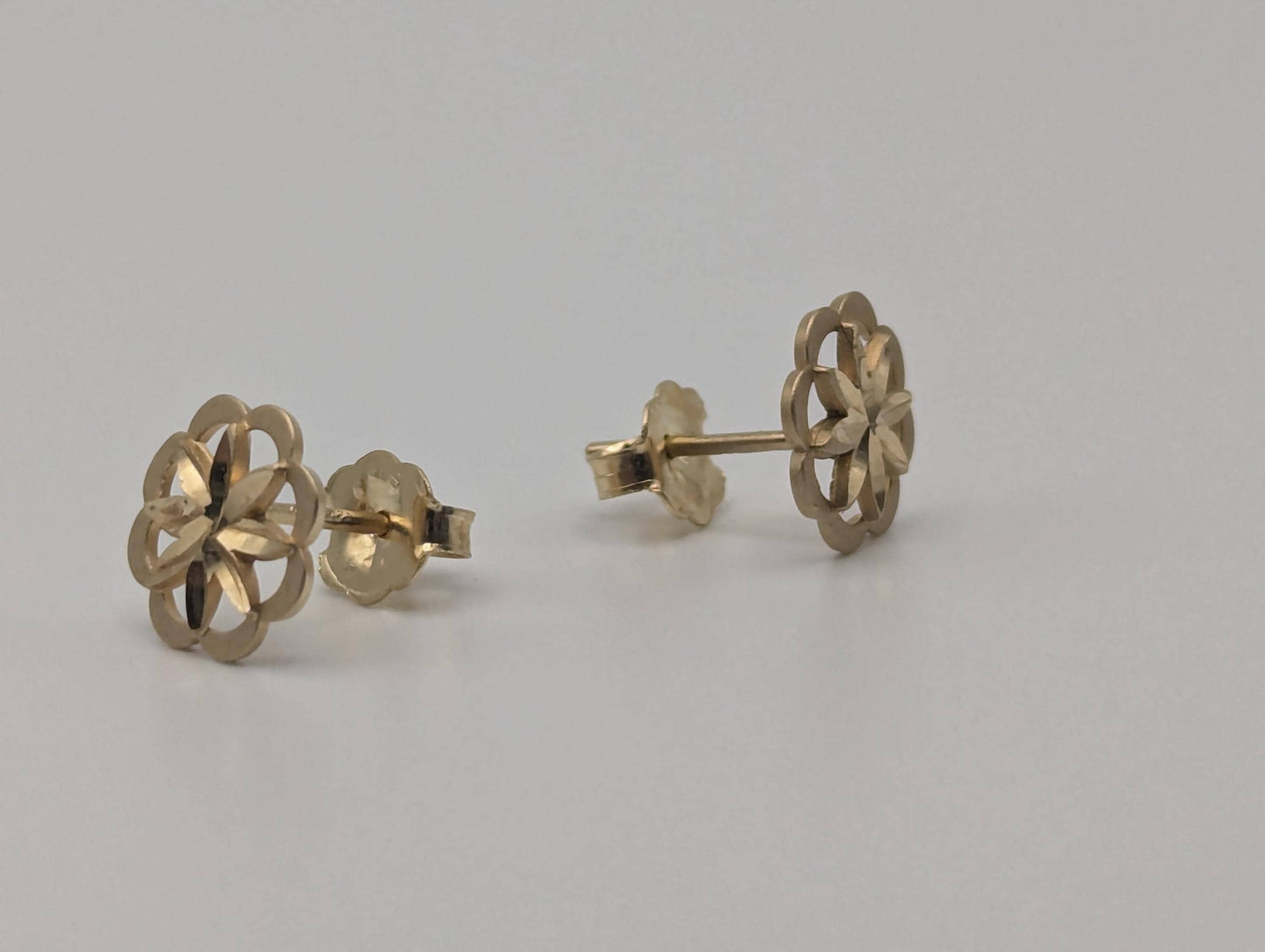 Dainty Whimsical Solid Gold 14K Yellow Gold Flower Stud Earrings