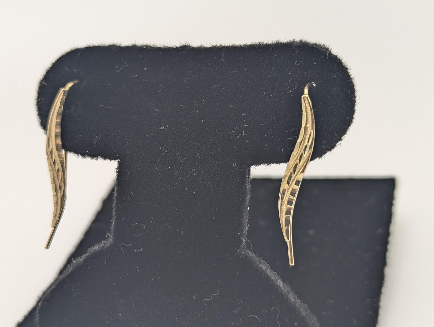 14K Yellow Gold Leaf Earrings Drop Earrings. Long Leaf Earrings.