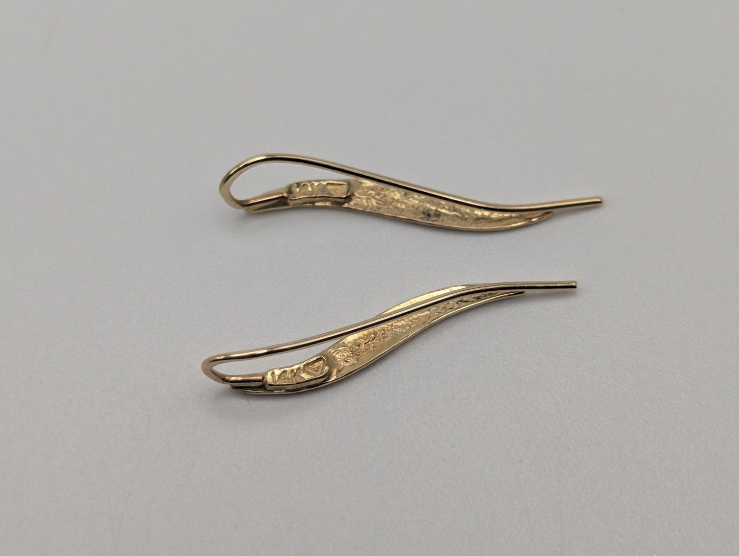 14K Yellow Gold Leaf Earrings Drop Earrings. Long Leaf Earrings.