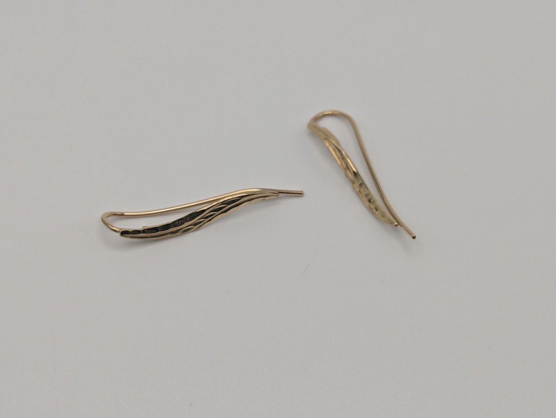 14K Yellow Gold Leaf Earrings Drop Earrings. Long Leaf Earrings.